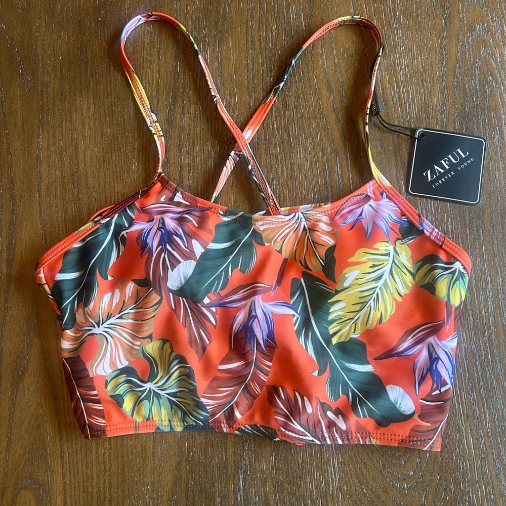 Zaful Tropical Print Bikini Top small 4 - Picture 2 of 4